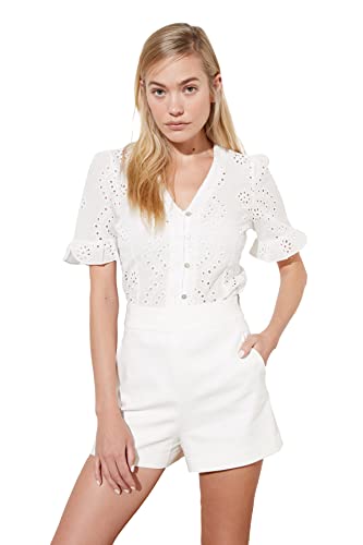 Trendyol Bluza damska Ecru Brodel Button Blouse, 38