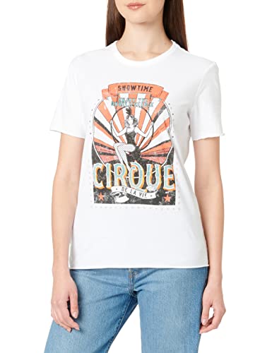 ONLY Women's ONLLUCY REG S/S CIRKUS Studs TOP Box JRS T-Shirt, Bright White/Print:Cirque, XS