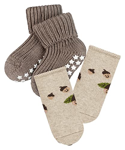 FALKE Unisex Baby Cosy Acorn 2-pak skarpety domowe zrównoważona bawełna biologiczna antypoślizgowe wypustki 2 pary, Wielokolorowy (asortyment 10)