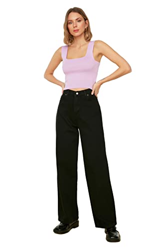 Trendyol Black High Wade Szerokie nogawki Jeansy damskie, czarny, 34