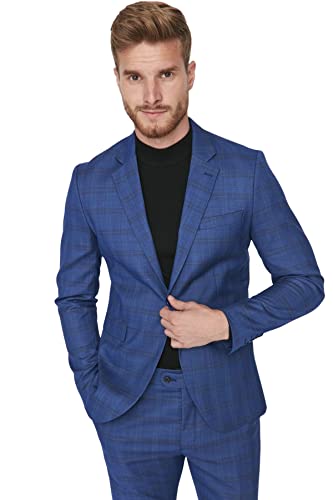 Trendyol Herren Große Größen Regular Basic Plaid Webstoff Jacke Płaszcz, Granatowy Niebieski, 56 dla mężczyzn, granatowy, 54