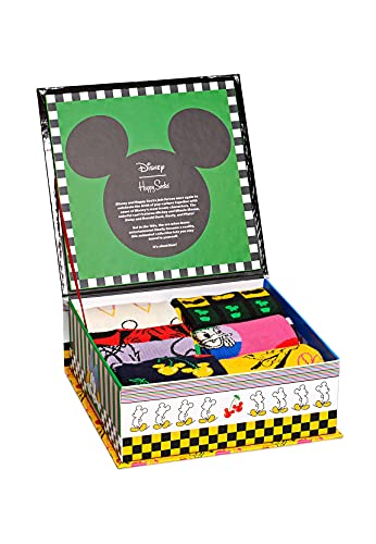 Happy Socks Disney Gift Set, kolorowe i zabawne, Skarpety dla kobiet i mężczyzn, Czarny-Niebieski-Czerwony-Biały-Żółty-Zielony 6 pary (41-46)