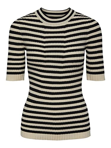 PIECES Damski top z dzianiny PCCRISTA, Czarne/paski: brzoza, XS