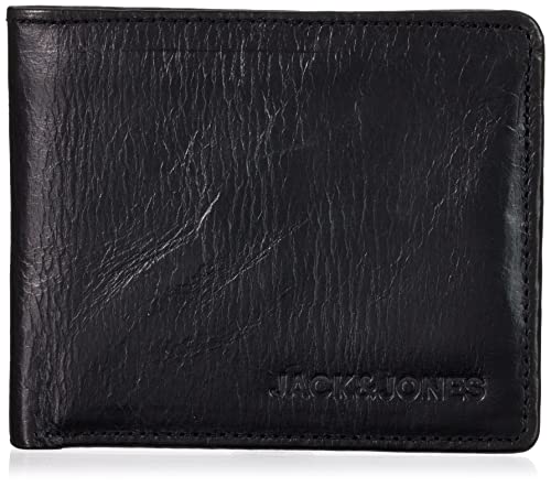 Jack&JONES Men's JACSIDE skórzany portfel na karty, czarny, jeden rozmiar