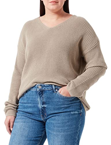 camel active Damski sweter z dekoltem w serek z czystej bawełny, glina, XXL