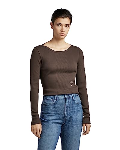 G-STAR RAW Damski top z dekoltem typu boatneck slim rib, Brązowy (Chocolat D22073-c678-285), S