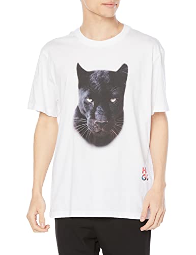 HUGO Męski T-shirt Deetah z bawełnianego dżerseju z nadrukiem Jaglion, White100, XL