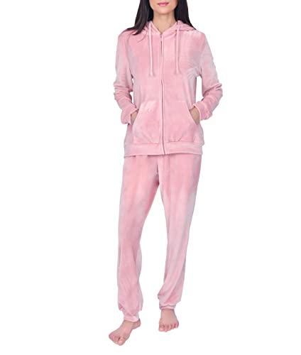 Sleepdown Damski damski welurowy dres treningowy 2-częściowy top i dół biegacze miękki przytulny codzienny trening salon zestaw, różowy, M