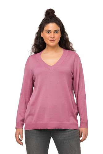 Ulla Popken Damski sweter z dekoltem w serek, długi rękaw, miękki sweter z delikatnej dzianiny, malinowy, 42/44