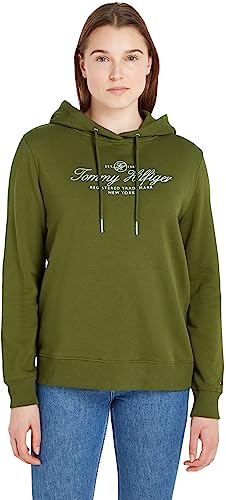 Tommy Hilfiger Damska bluza z kapturem Regular Hilfiger Script, Umieszczenie zielonego, XXS