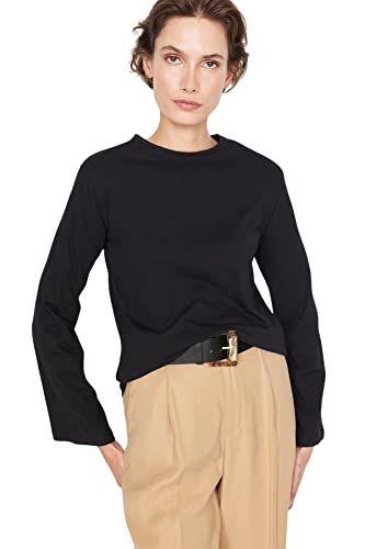 Trendyol Damska koszulka z dzianiny z okrągłym dekoltem o luźnym kroju, Czarny, XL