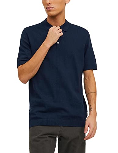 Jack&JONES Men's JJEEMIL Knit Polo S/S SN, sweter męski, granatowy, XXL