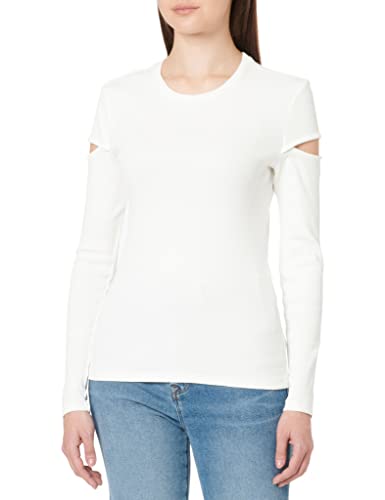 ONLY Women's Onlnew INA L/S Out TOP Box JRS Shirt, Cloud Dancer/Detail:Arm Cut, L