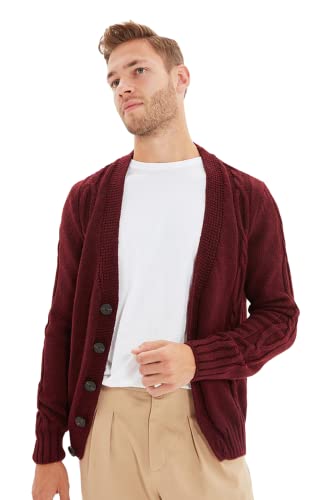 Trendyol Męski regularny kardigan z dzianiny z dekoltem w serek, Burgund, XL