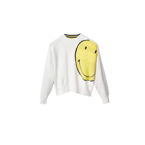 Desigual Women's JERS_Smiley 1001 RAW sweter damski, biały, M