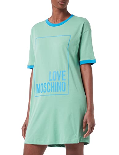 Love Moschino Damskie logo Box Print and Color Contrast Ribs. Sukienka, Green Blue, 48
