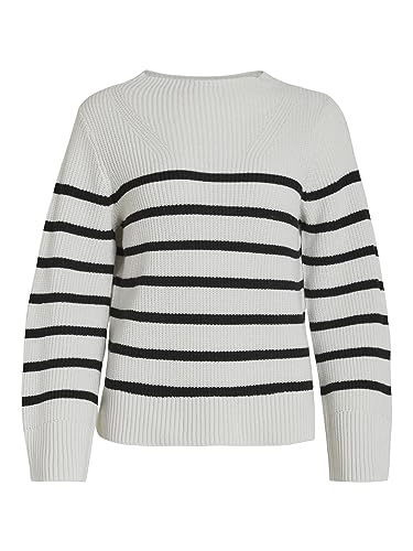 Vila Vimonti L/S Stripe Knit Top/Su/PB Sweter z dzianiny, Alyssum Biały. Szczegóły: czarny, S dla kobiet, Alyssum Biały. Szczegóły: czarny, S