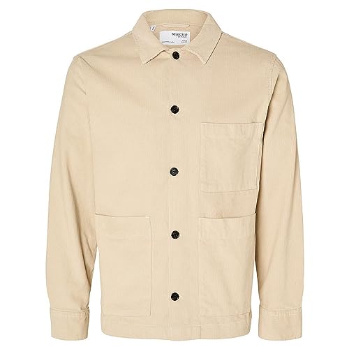 SELETED HOMME Męska koszula sztruksowa Slhloosetony-Cord Overshirt Noos, beżowy, M