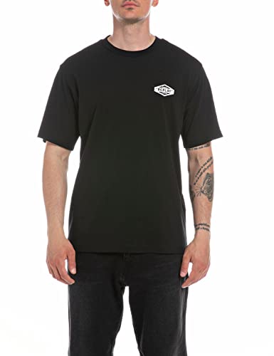 Replay T-shirt męski z krótkim rękawem, logo z nadrukiem, 098 BLACK, XL