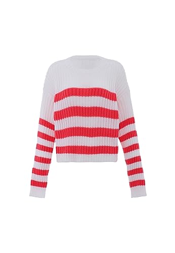 Libbi Damski sweter w paski WOLLBIAŁY Koral XL/XXL, Wełna biała, koralowa, XL
