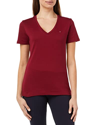 Tommy Hilfiger Damska koszula Slim Solid V-NK Top Ss, Czerwony, XS