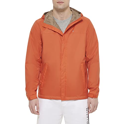 Tommy Hilfiger Męska wodoodporna oddychająca kurtka z kapturem płaszcz przeciwdeszczowy, pomarańczowy, 3XL
