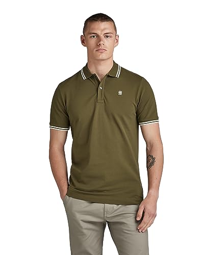 G-STAR RAW Męska koszulka polo Dunda Slim Stripe, Zielony (Dark Olive D17127-5864-c744), XL
