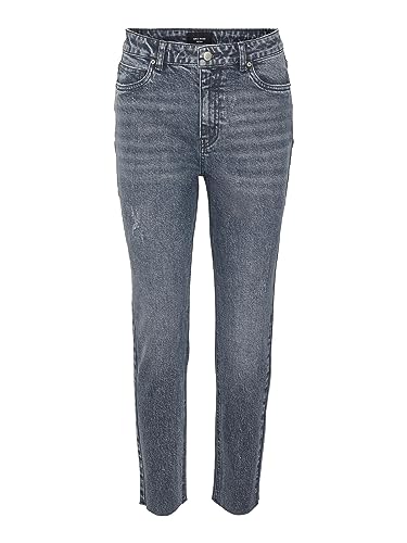VERO MODA VMBRENDA dżinsy damskie z wysokim stanem, prosty krój, Dark Blue Denim/Szczegóły: Grey Wash, 29W / 34L