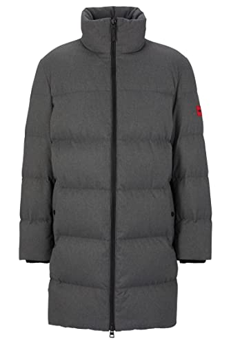 HUGO Magnus2241 męska kurtka pikowana z wypełnieniem puchowym i czerwoną etykietą z logo, Medium Grey30., M