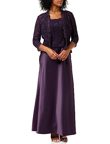 Gina Bacconi Damska haftowana sukienka i kurtka koktajlowa, bakłażan, 12, Bakłażan, 38