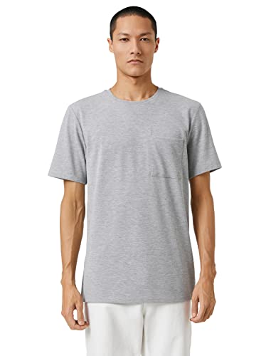 Koton Męski T-shirt Basic z okrągłym dekoltem i kieszeniami, Szary (031), M