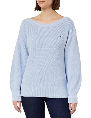 Tommy Hilfiger Damski sweter z dzianiny w łódce z bawełny prążkowanej, niebieski (Breezy Blue), XL