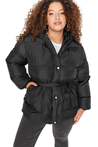 Trendyol Damska bluza z kapturem, gładka, wąska, plus size, czarna, 44, Czarny, 70 duże rozmiary