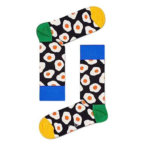 Happy Socks Sunny Side Up Sock, kolorowe i zabawne, Skarpety dla kobiet i mężczyzn, Czarny-Zielony-Pomarańczowy-Biały (36-40)