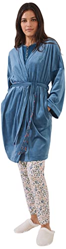 women'secret Damski półpłaszcz z aksamitu z elementami bawełnianymi z nadrukiem na przedniej klapie i pasku, szlafrok i kimono, ciemnoniebieski, XL, granatowy, XL