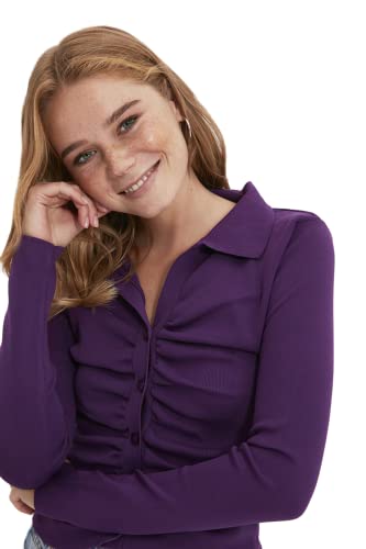 Trendyol Damski regularny kardigan z dzianiny z dekoltem w serek, Fioletowy, S