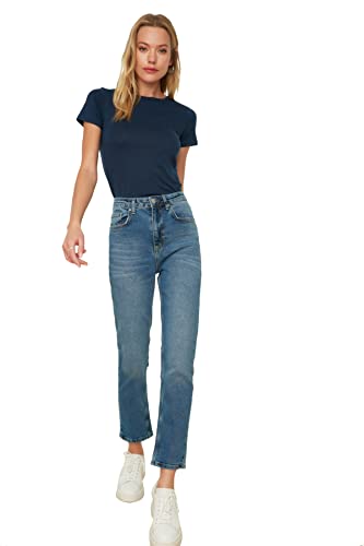 Trendyol Blue High Stan Slim Fit Jeansy Damskie, Niebieski, 34