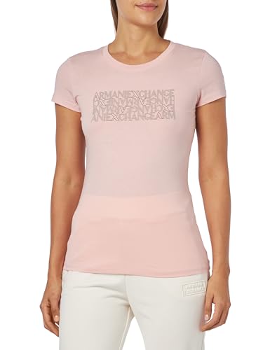 Armani Exchange Damska koszulka Pima Cotton Crew Neck Logo Block Tee, Rosa, XS