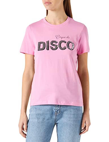 ONLY Women's ONLKITA REG S/S Queen TOP Box JRS T-Shirt, fuksja różowa/nadruk: dyskotekę, S