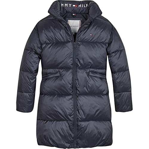 Tommy Hilfiger Dziewczęca długa błyszcząca kurtka watowana, Desert Sky, 8 Lata