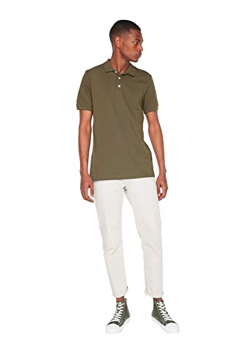 Trendyol Męska koszula polo z krótkim rękawem, khaki Slim Fit, koszulka polo z krótkim rękawem, rozmiar S