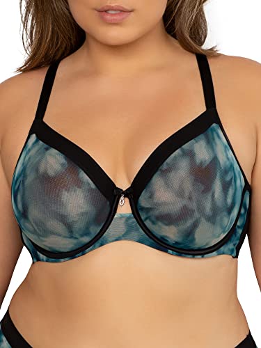 Curvy Couture Damska przezroczysta siatka, biustonosz bez podszewki, z pełnym pokryciem, wzór kwiatowy, 90H
