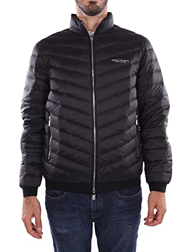 Armani Exchange AX Quilted Down Milano/New York Logo Zip-up Jacket alternatywny płaszcz puchowy, czarny/melanż szary B, rozmiar S