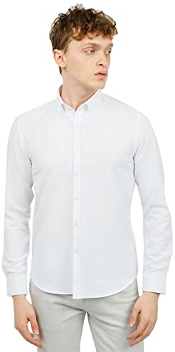 Bonamaison Męska koszula z długim rękawem, krój slim fit, biała, standardowa