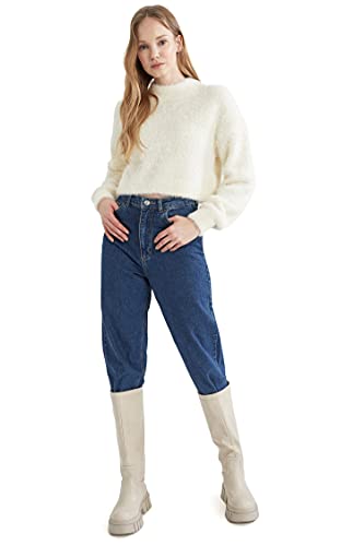 DeFacto Sweter normalny krój dla kobiet - sweter z golfem dla topów damski (ecru, S), écru, S