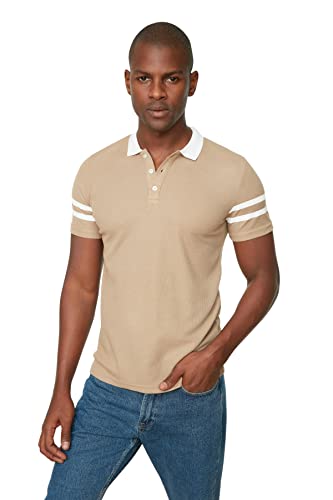 Trendyol Męska koszulka polo slim basic z dzianiny polo beżowa, BEŻOWY, M