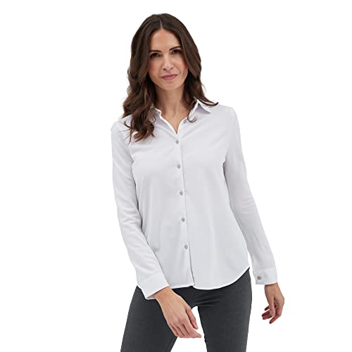 Damska koszula bez prasowania, odporna na zagniecenia, odpycha plamy, bez smug potu, antyzapachowa, oddychająca, damska koszula z długim rękawem, Biały, XS