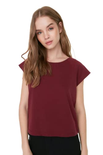 Trendyol Damska koszulka Loungewear Regular Standard Crew Neck Woven T-Shirt, Burgund, L