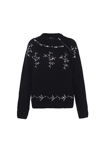 faina Damski sweter z golfem z nieregularnymi nitami i rombami, czarny, rozmiar M/L, czarny, XL