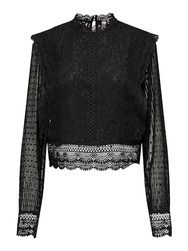 ONLY Onleliana Karo Ls Lace Top WVN, czarny, XL
